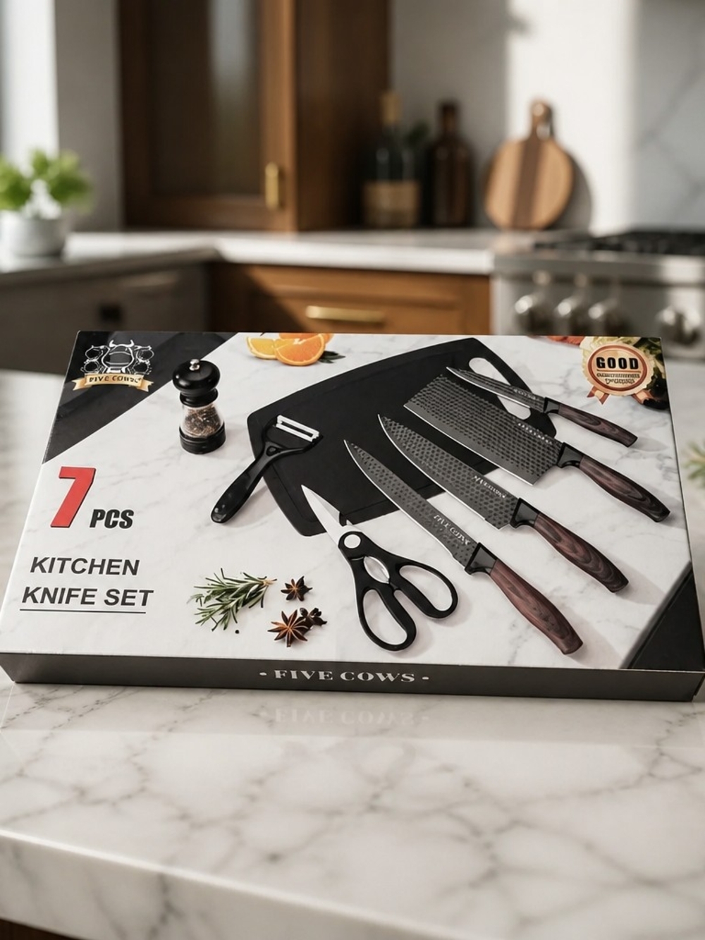 7-Piece Kitchen Knife Set with Black Handles
